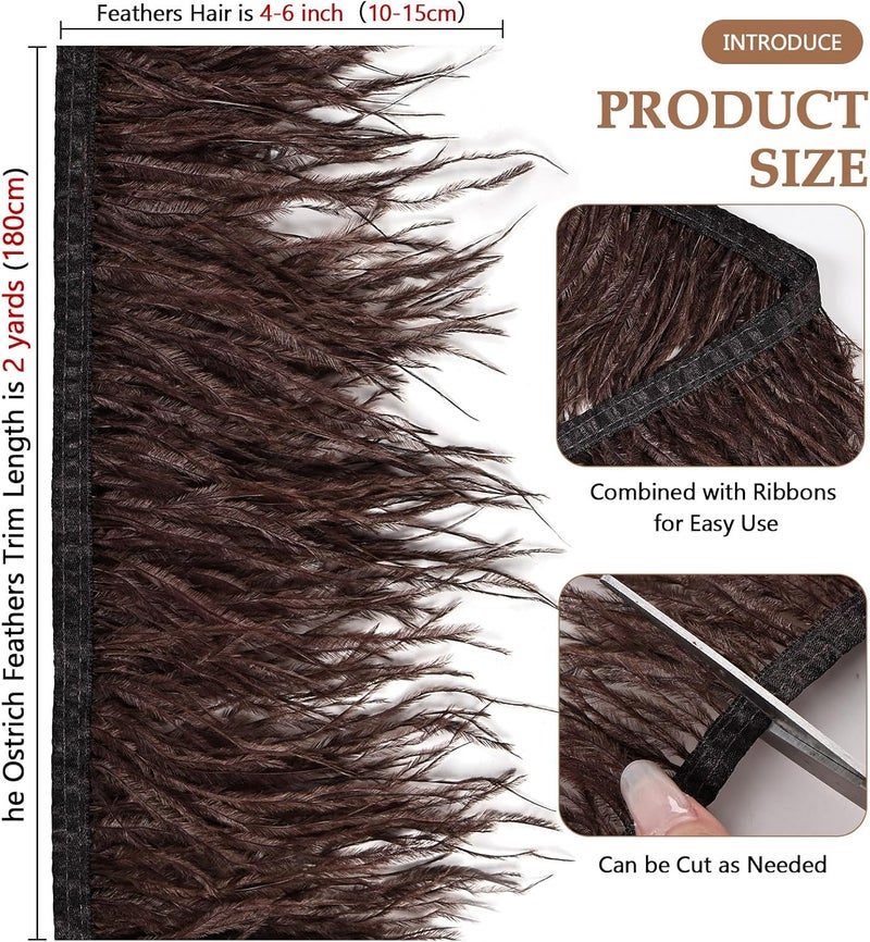 whitefeather 2 Yards 4-6inch Dyed Ostrich Feathers Trim Fringe for DIY Dress Sewing Crafts Ostrich Feathers Costumes Decoration (Coffee) - Image 2